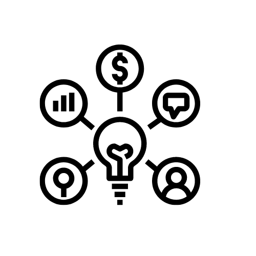 icon of a light bulb in the middle with 5 smaller light bulbs branching off of it.